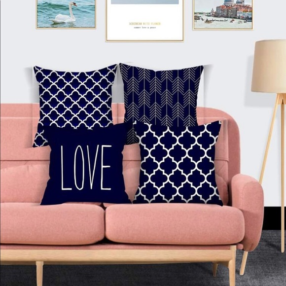 SHEIN Accents Shein Navy White Scalloped Pattern Pillow Cover